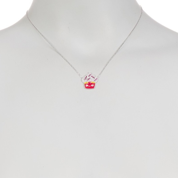 Sterling Silver CZ Cupcake Pendant Necklace - Picture 1 of 2